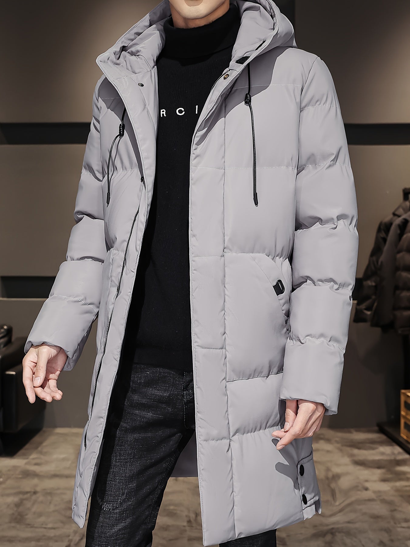 WW | Black Padded Long Hooded Cotton Winter Jacket for Men - Perfect for Outdoor Activities