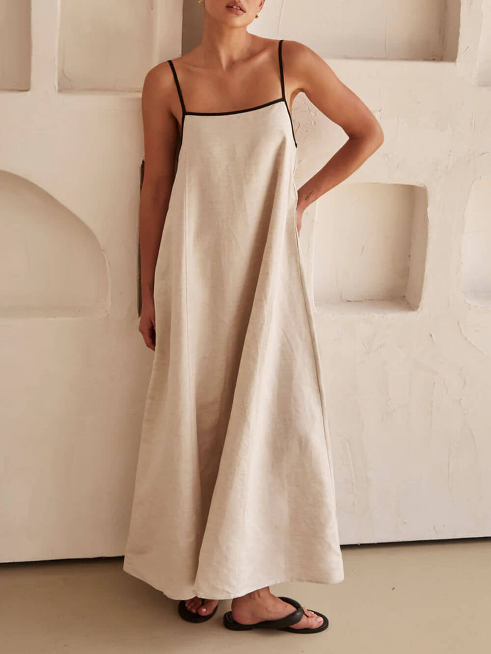 Summer A-line dress with contrasting straps
