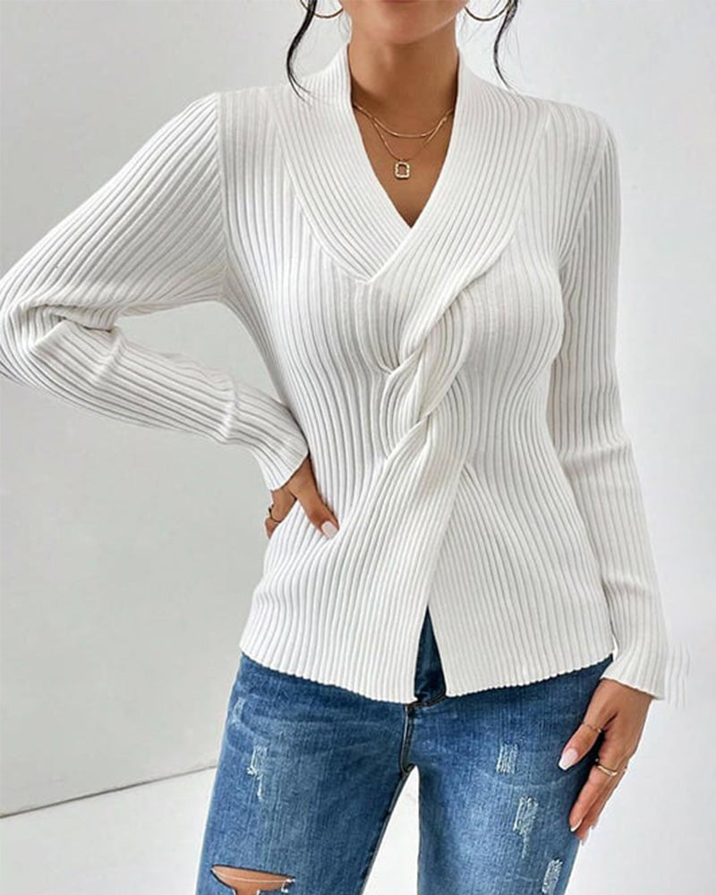 WW | Twist-Front Ribbed Knit Sweater