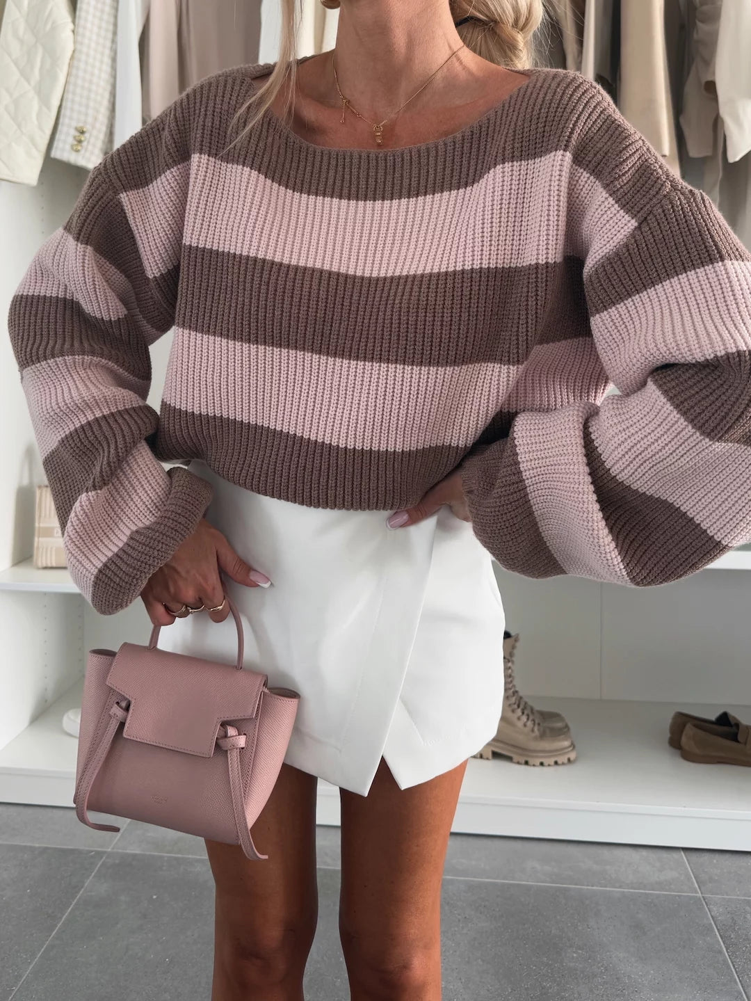 WW | Cozy striped knit sweater with a round neck