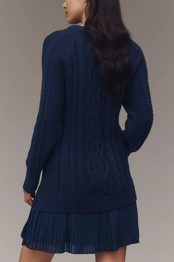 WW | Knit sweater dress with pleated chiffon hem