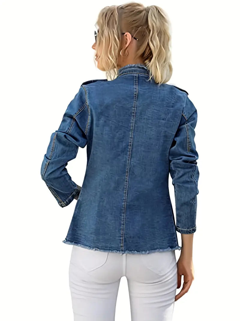 WW | Blaue Raw-Trim Jeansjacke für Damen