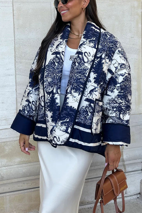 WW | Songs Porcelain Ink Printed Bag Quilted Cotton Kimono Jacket