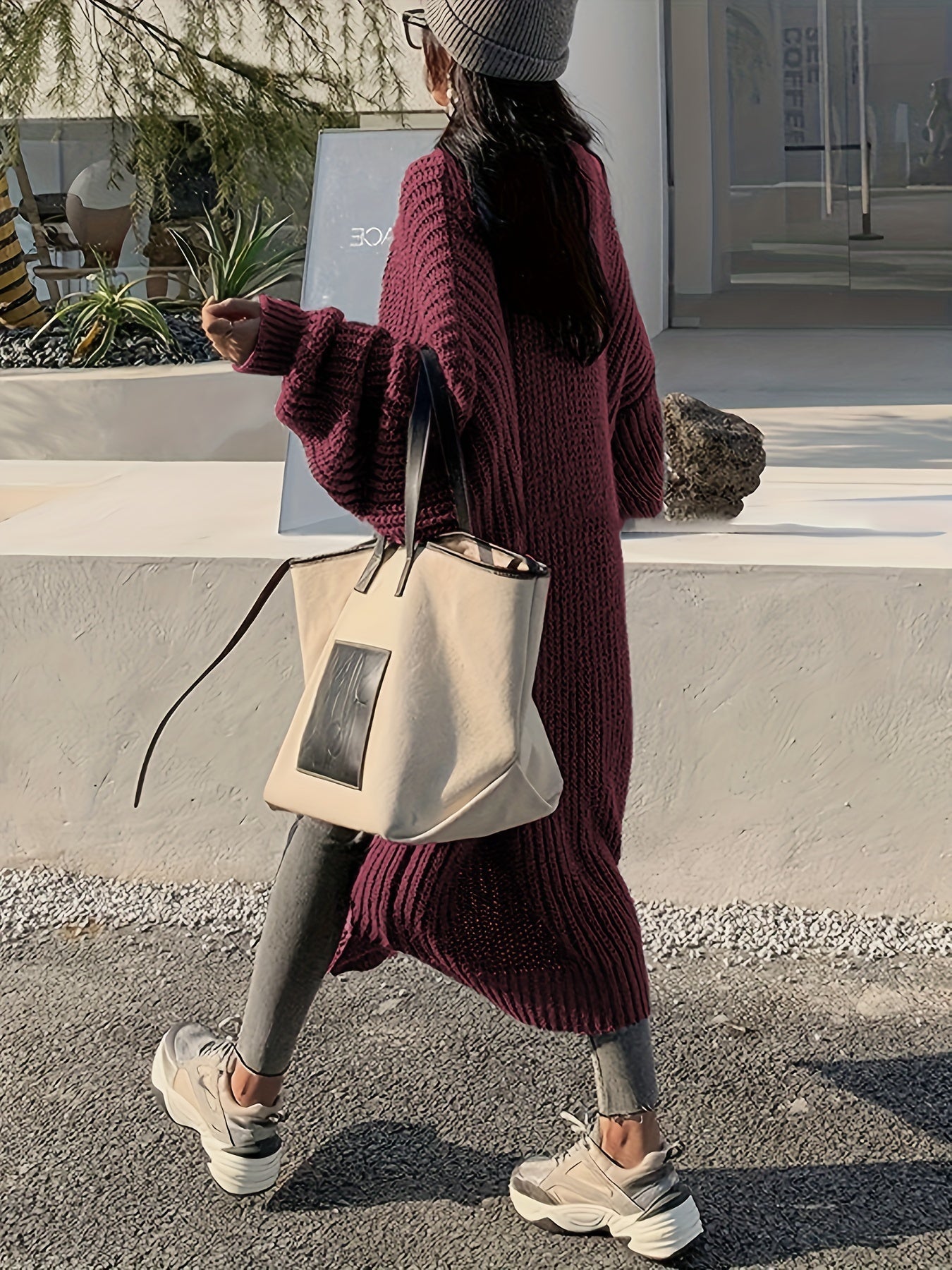WW | Lange Aufgenähte Taschen Wolle Strickjacke Für Damen - Perfekt für Alltag