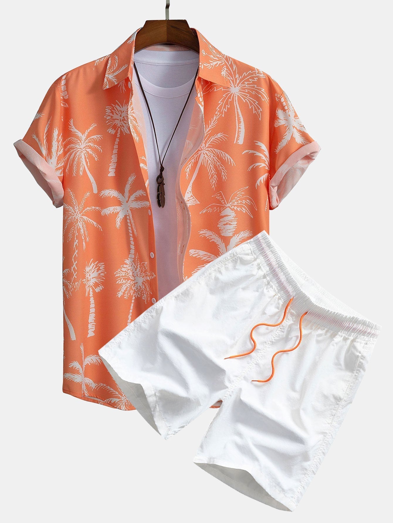 Hemd mit Palmen-Print und Badehose mit Knopfleiste