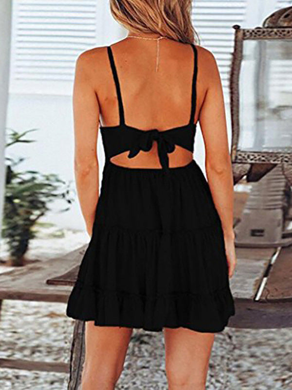 WW | Women's Dresses Sling Lace Open Back Ruffle Dress