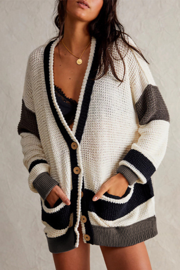 WW | Jacket Oversized Pocket Colorblock Cardigan Pullover