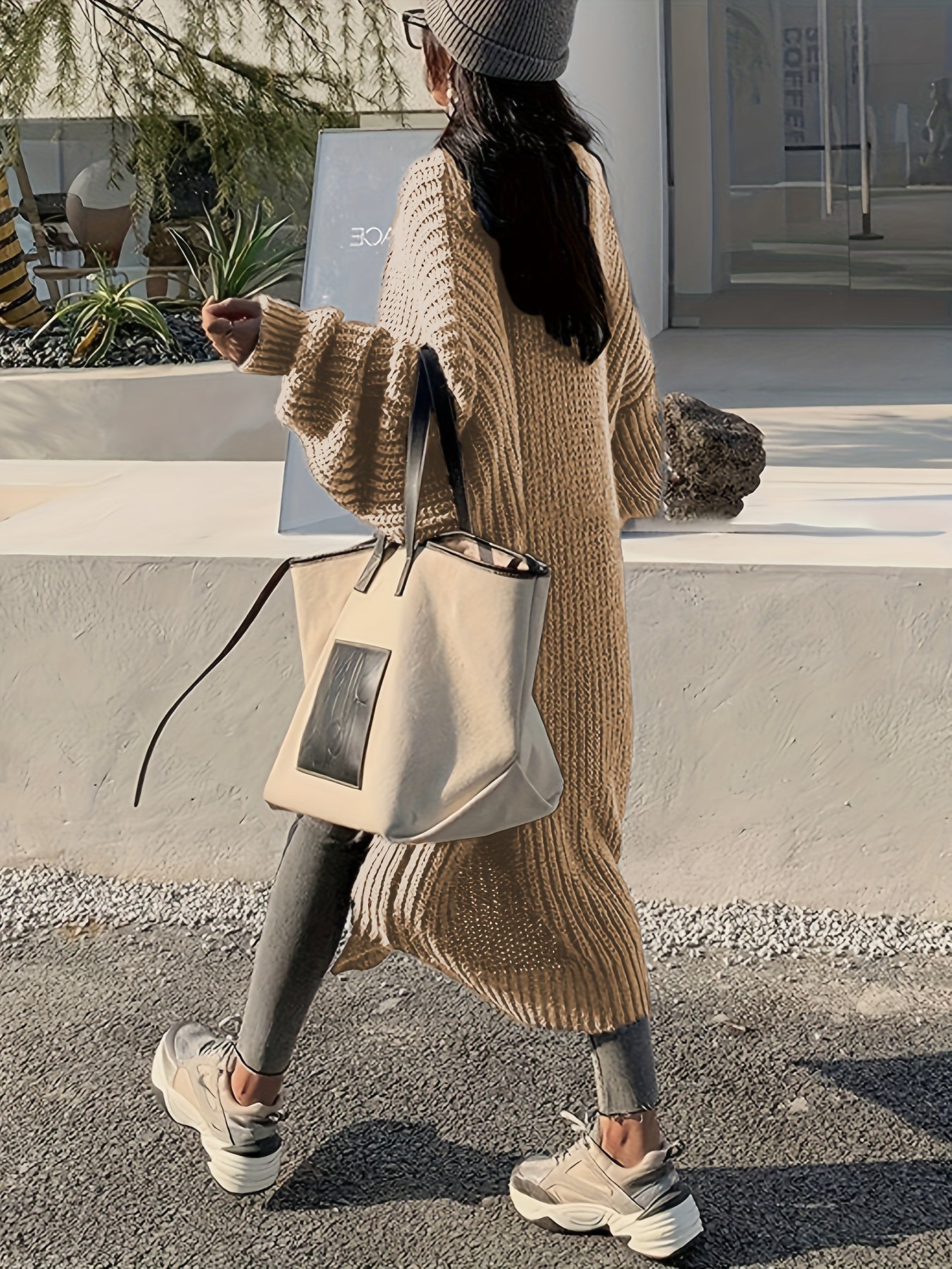 WW | Lange Aufgenähte Taschen Wolle Strickjacke Für Damen - Perfekt für Alltag