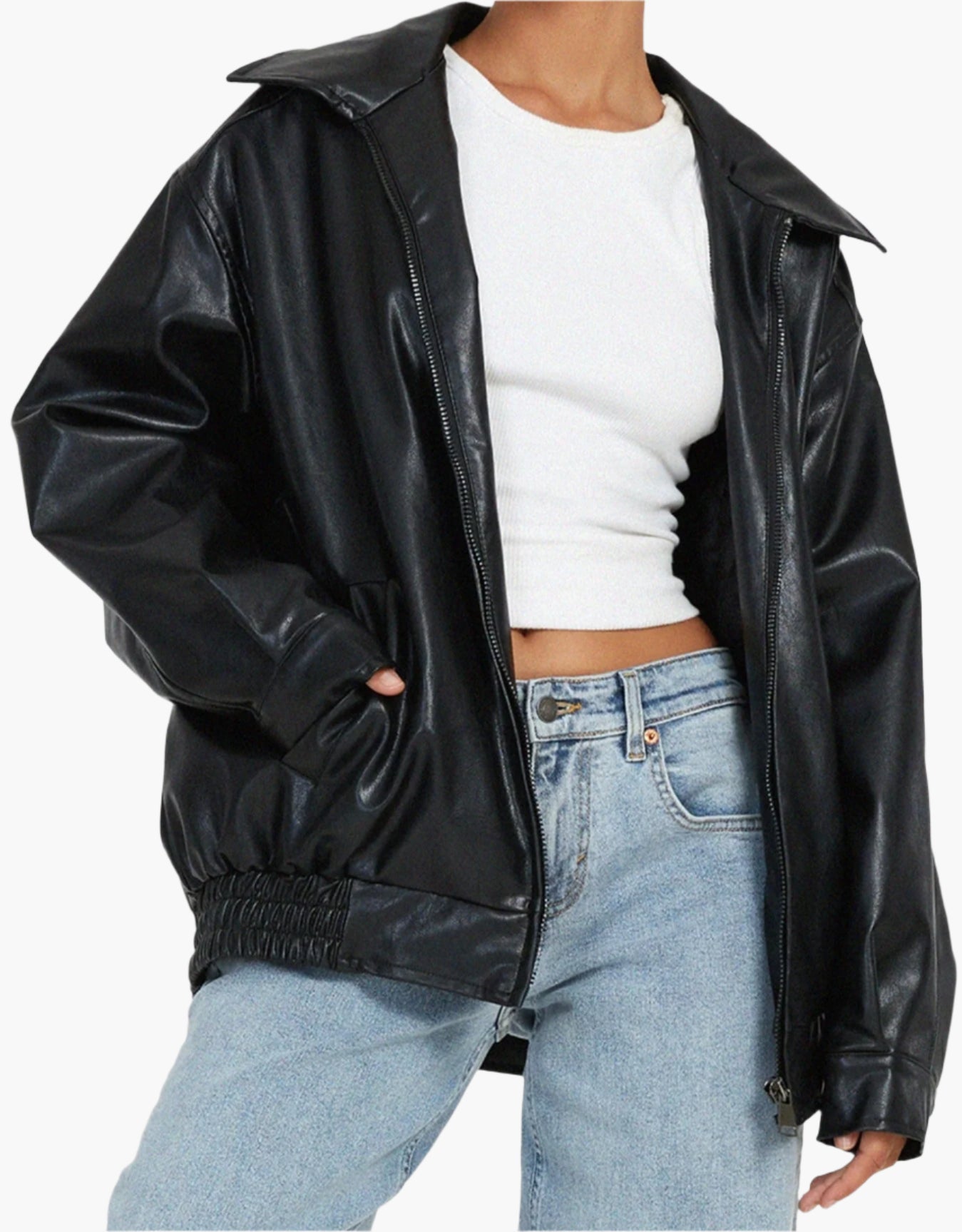 WW | Oversize Kunstlederjacke - Modischer Streetstyle-Look für Freizeit & Alltag
