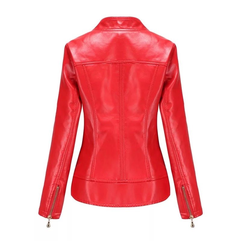 WW | Faux Leather Motojacke - Asymmetrischer Reißverschluss - Taillierte Passform - Kräftige Farben