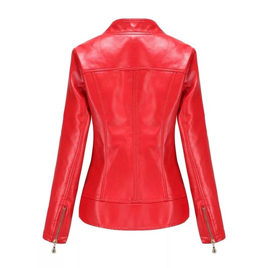 WW | Faux Leather Motojacke - Asymmetrischer Reißverschluss - Taillierte Passform - Kräftige Farben