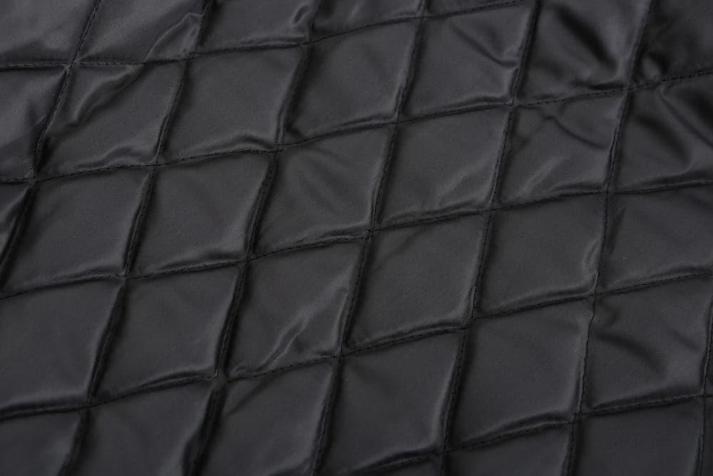 WW | Leder Look Jacke Kordelzug Kapuze Ge Quiltete Fütterung Reißverschlussverschluss Gerippter Saum