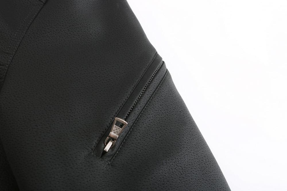 WW | Leder Look Jacke Kordelzug Kapuze Ge Quiltete Fütterung Reißverschlussverschluss Gerippter Saum