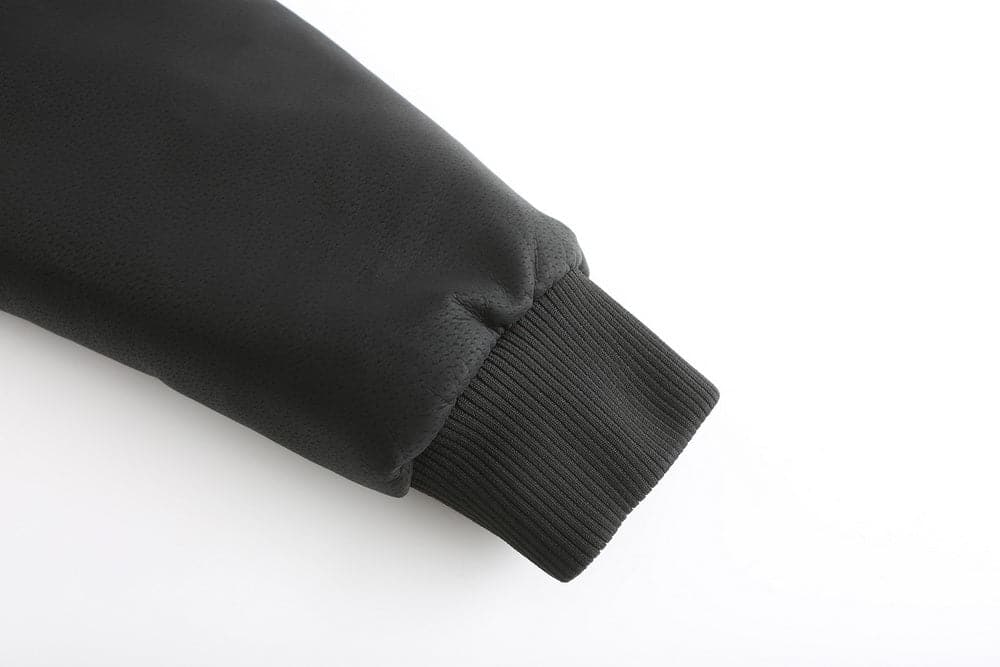 WW | Leder Look Jacke Kordelzug Kapuze Ge Quiltete Fütterung Reißverschlussverschluss Gerippter Saum