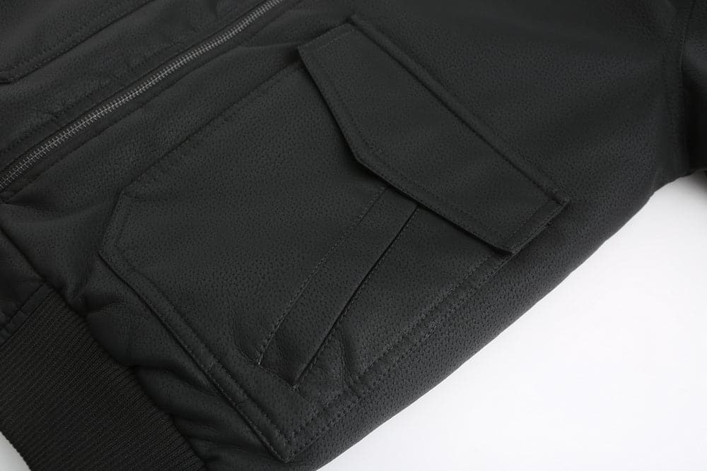 WW | Leder Look Jacke Kordelzug Kapuze Ge Quiltete Fütterung Reißverschlussverschluss Gerippter Saum