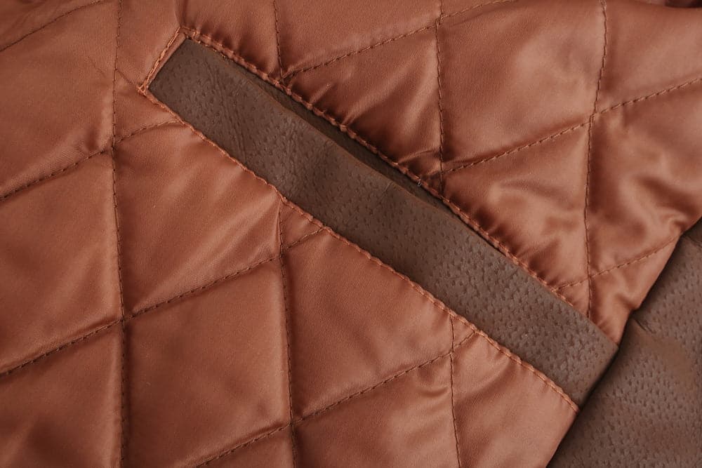 WW | Leder Look Jacke Kordelzug Kapuze Ge Quiltete Fütterung Reißverschlussverschluss Gerippter Saum
