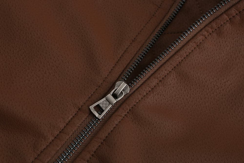 WW | Leder Look Jacke Kordelzug Kapuze Ge Quiltete Fütterung Reißverschlussverschluss Gerippter Saum
