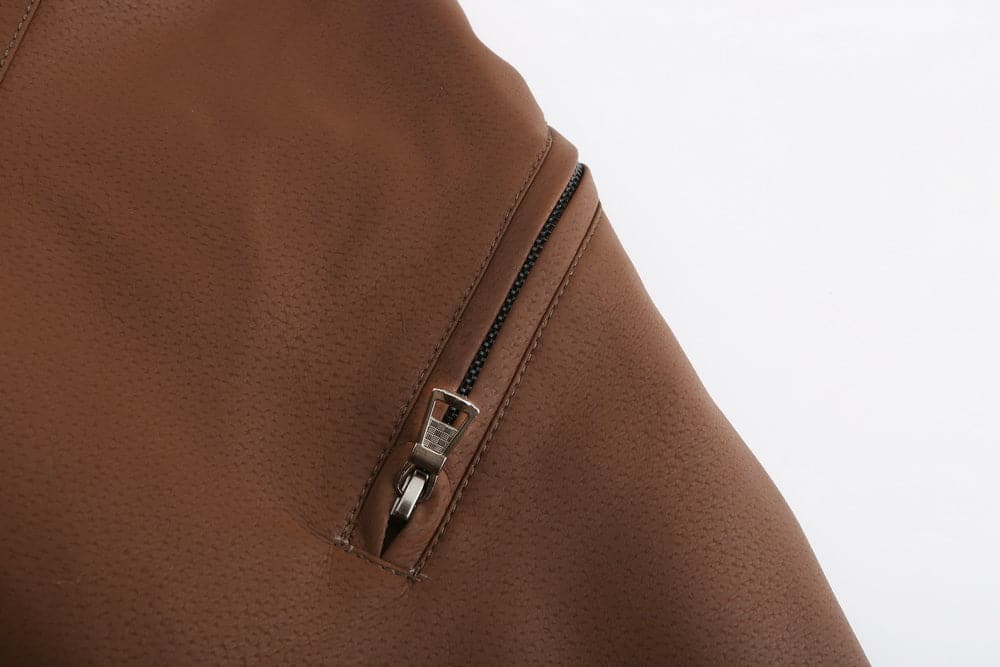 WW | Leder Look Jacke Kordelzug Kapuze Ge Quiltete Fütterung Reißverschlussverschluss Gerippter Saum