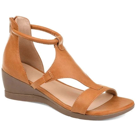 WW - Lässige Sandalen mit Keilabsatz und Fesselriemchen | Offene Sommersandalen mit Keilabsatz