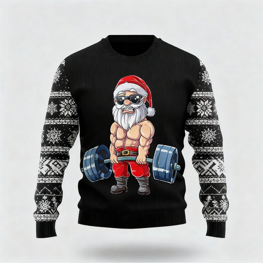 WW | Kraftvoller Weihnachtsmann Druck - Schwarzer Feiertags-Icon Pullover