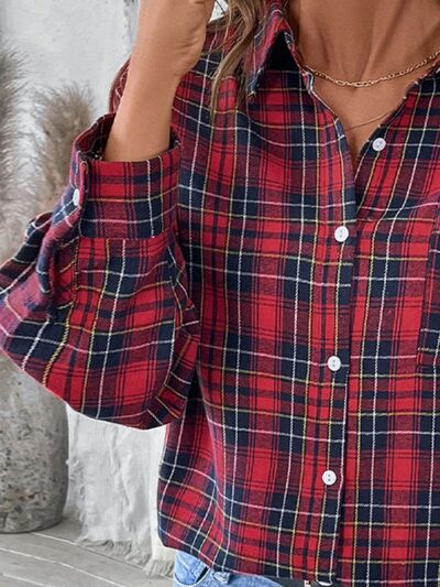 WW | Plaid Button-Up Long-Sleeve Blouse