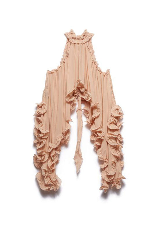 Romantic Drama – Flared top with wavy flounces and neck tie