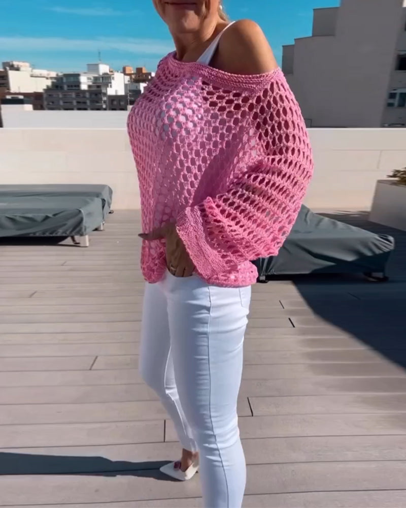 WW | Solid Color Top in Hollowed-Out Mesh Design