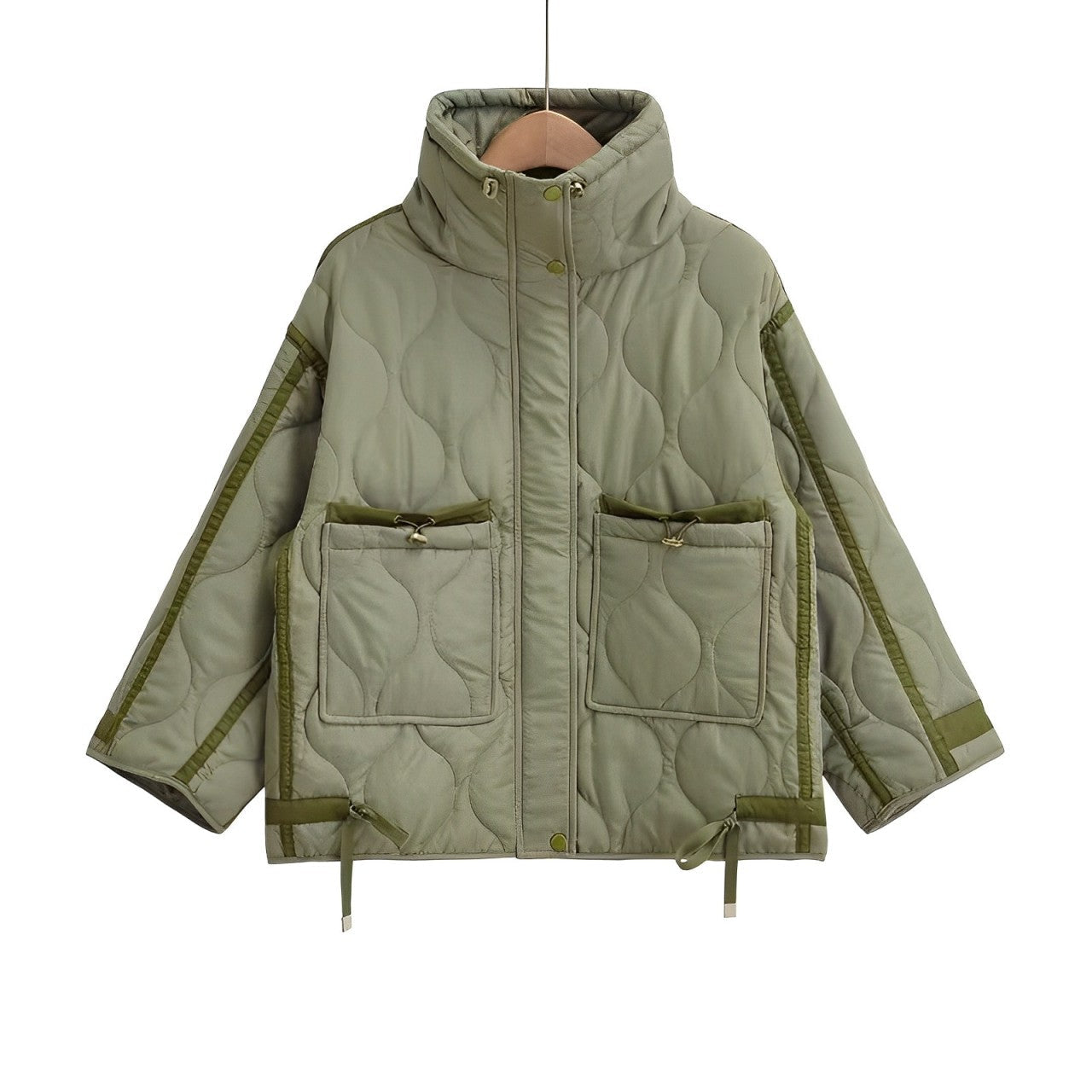 WW | Women's hip-length cotton jacket with stand-up collar and drawstring