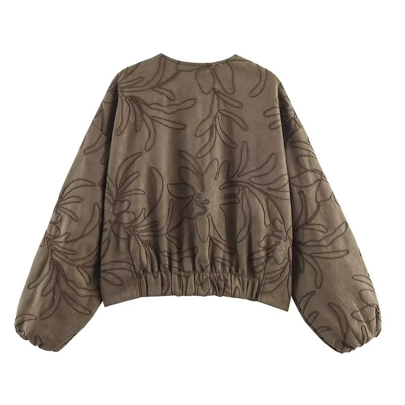 WW | Bomber jacket with suede texture and embroidery