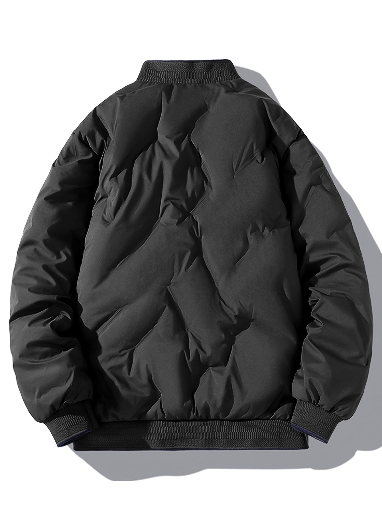 WW | Baseball Collar Zipper Solid Fleece With Pockets Men's Winter Jacket - Perfect for Outdoor Activities