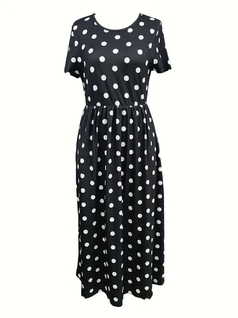 WW | Luftig, Kurzärmliges, Gepunktetes Kleid mit Rundhalsausschnitt