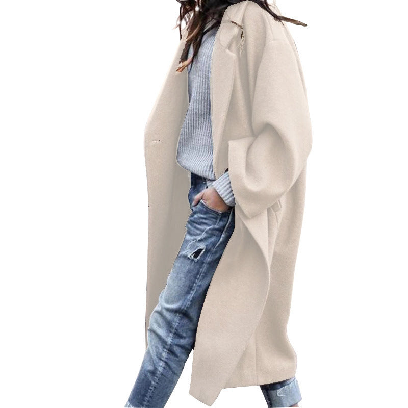 WW | Elegant Long Wool Casual Jacket with Pockets for Women