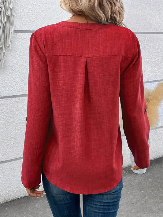 WW | Häkelbluse mit Langen Ärmeln und Knopf Am Hals