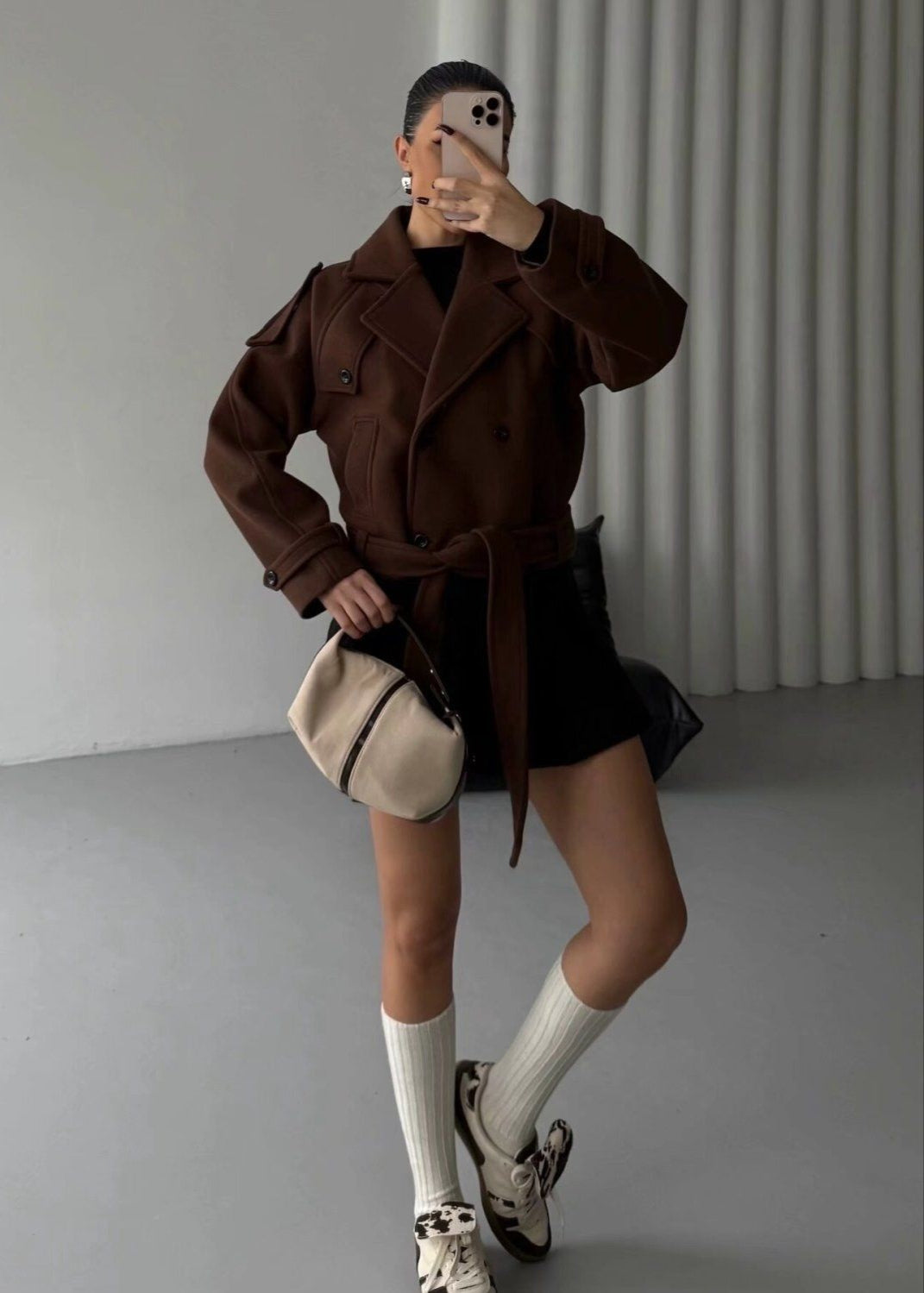 WW | Cropped Wool Blend Belted Trench Coat