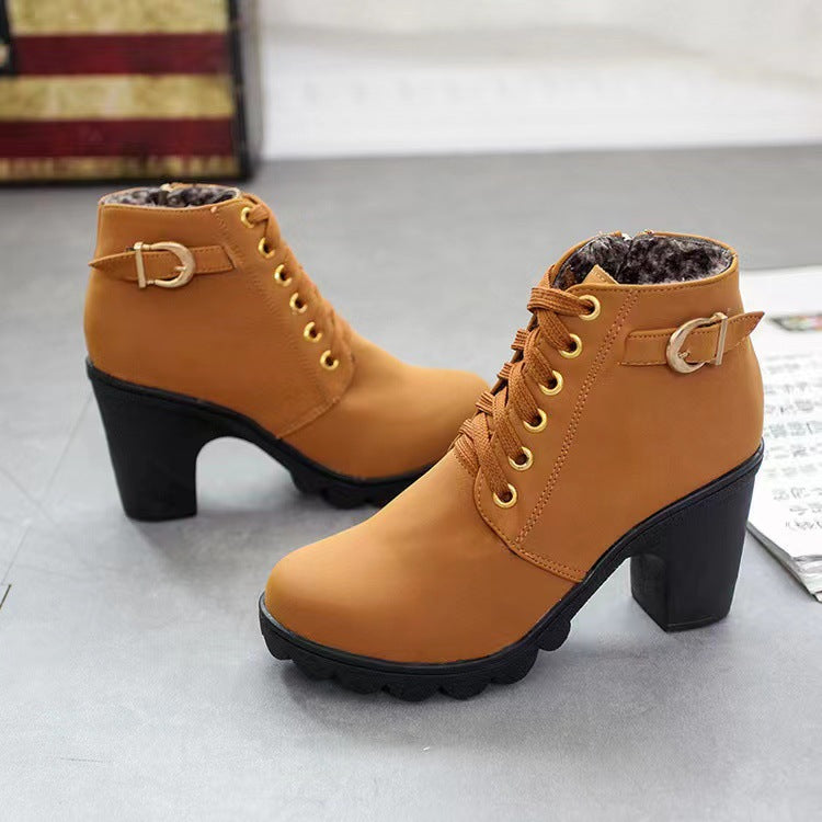 WW | Stiefeletten mit Blockabsatz - Warm Gefüttert - Rutschfeste Sohle - Goldene Details