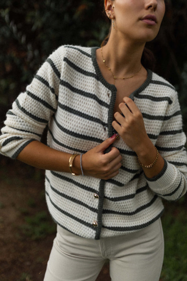 WW | gestreifter Rundhalsjacke