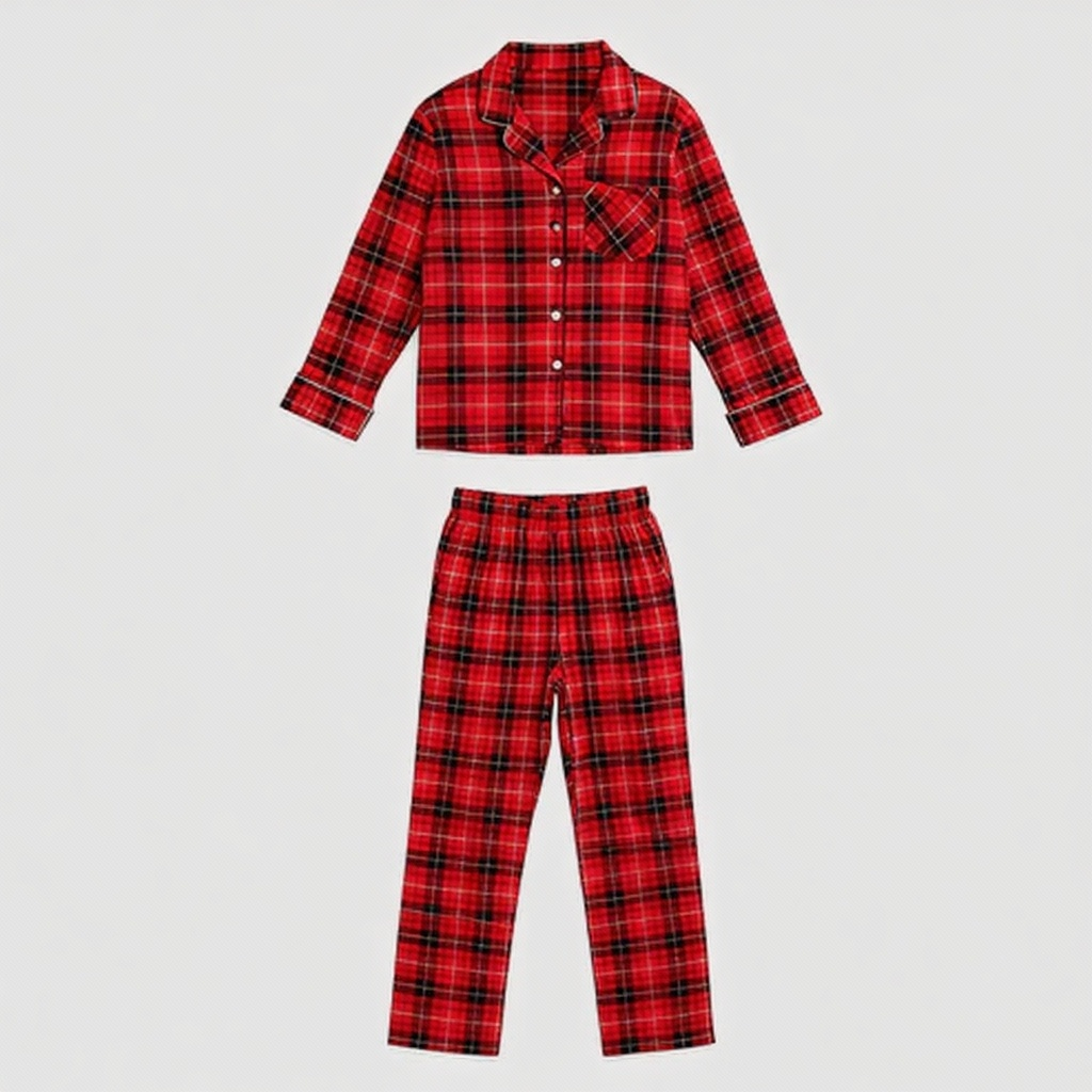 WW | Weihnachts-Paar-Matching Rote Karierte Button-Up Langarm-Pyjama-Sets Mit Hund