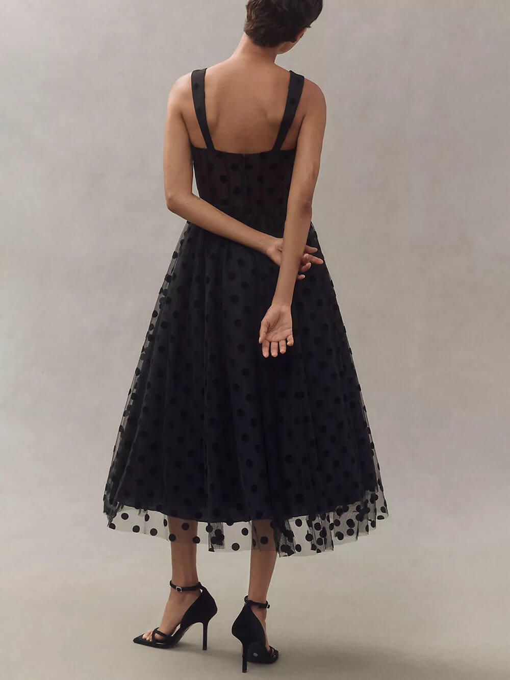 Exquisite Perfect Tulle Dot Pattern Sweetheart Bustier A-Line Midi Dress