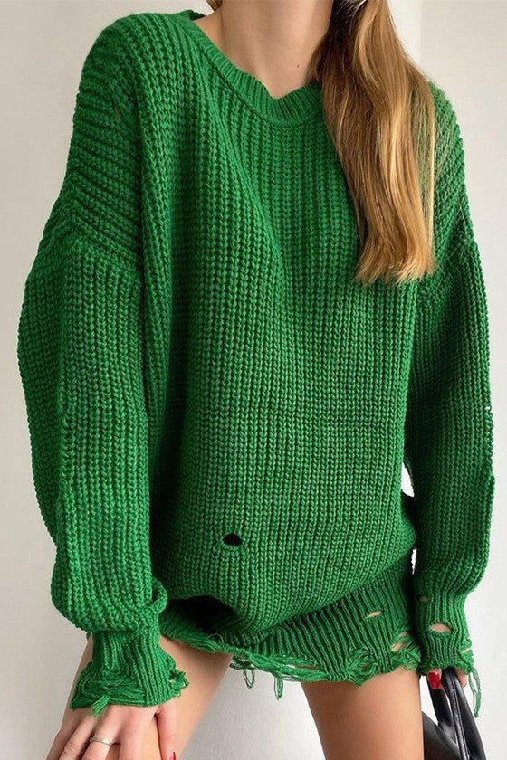 WW Ripped O-Neck Oversized Sweater Dress