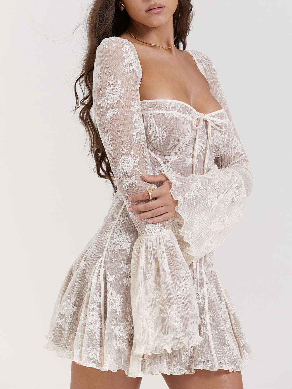 Sexy Mini Cocktail Dress with Corset Bodice & Long Sleeves – Party Dress & Evening Dress