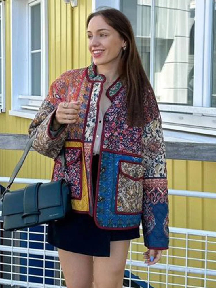 WW | Floral Print Coat with Patchwork Pockets