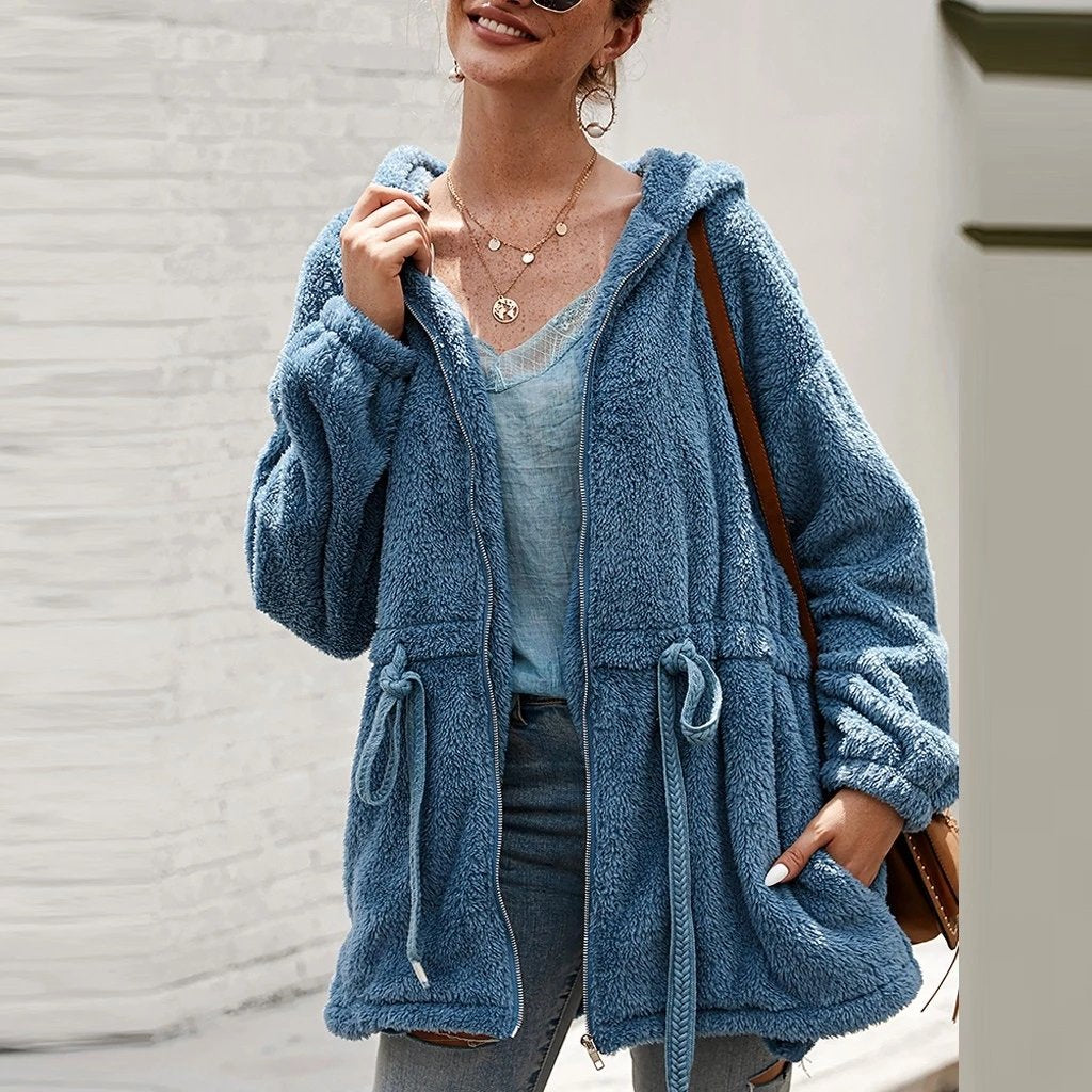 WW | Teddyjacke Weicher Plüsch Kapuze & Reißverschluss Übergroß Fit Taschen