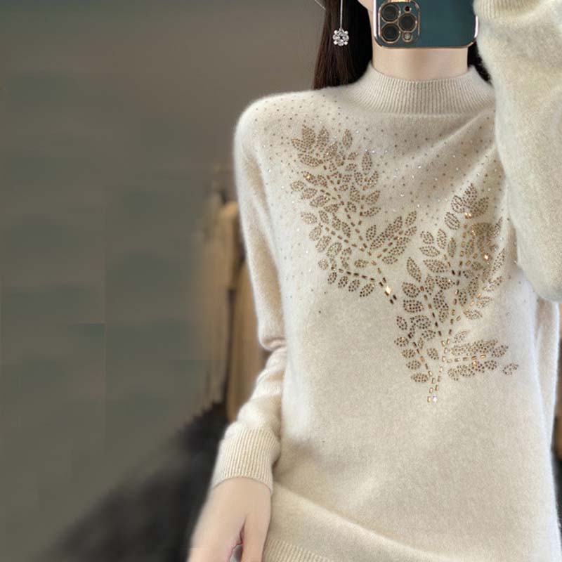 WW | Knitted Sweater with Pretty Leaf Pattern