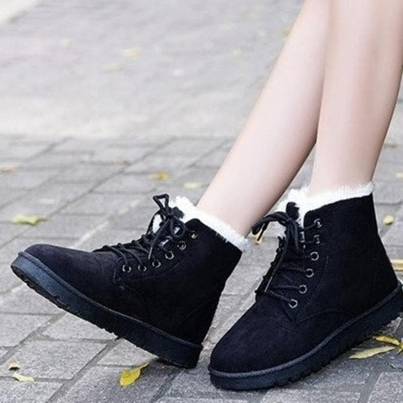 WW | Stiefeletten Wildlederlook Warm Gefüttert Schnürung Gummisohle