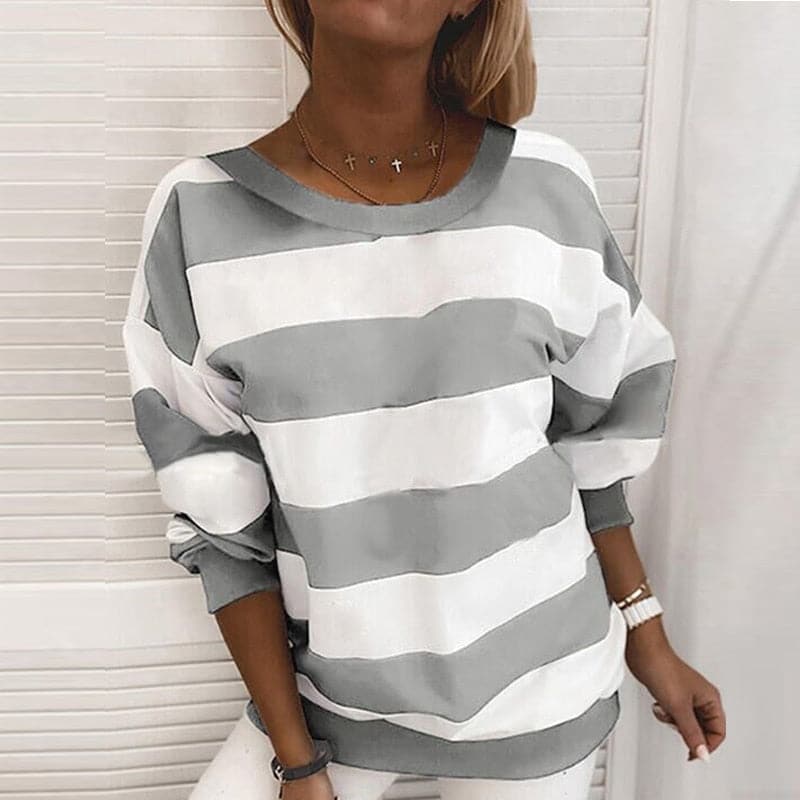 WW | Oversized Fit Striped Knitted Crew Neck Long Sleeve