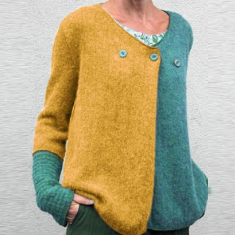 WW | Relaxed Fit Sweatshirt - Farbblock Knopf-Front Sweatshirt
