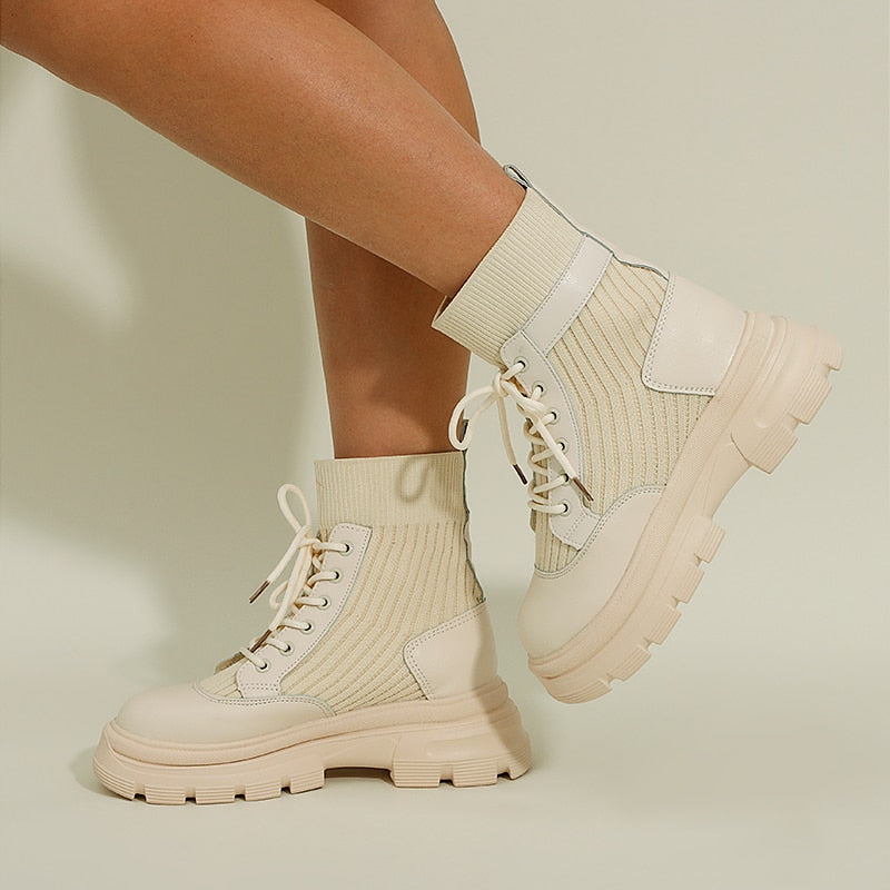 WW | Stylische Lederstiefel Mit Schnürsenkeln