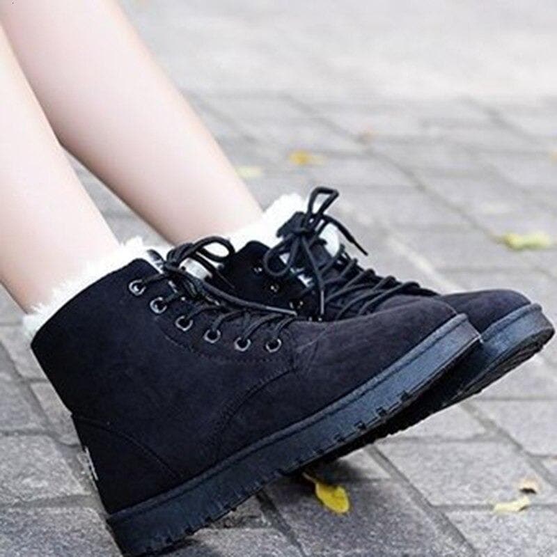 WW | Stiefeletten Wildlederlook Warm Gefüttert Schnürung Gummisohle