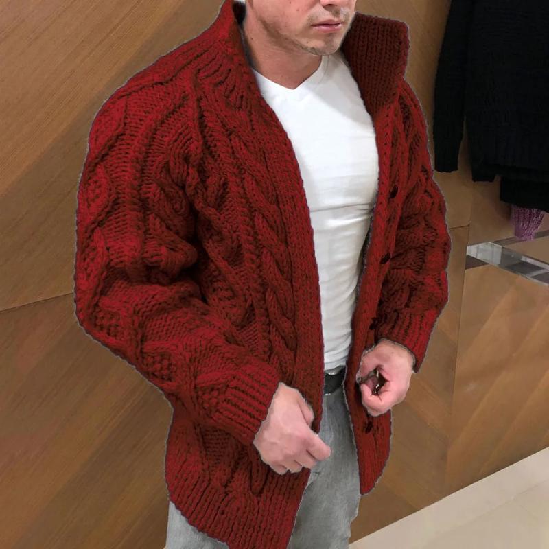WW | StrickStrickjacke Dickes Kabelstrick Hoher Kragen Lockere Passform Knöpfe