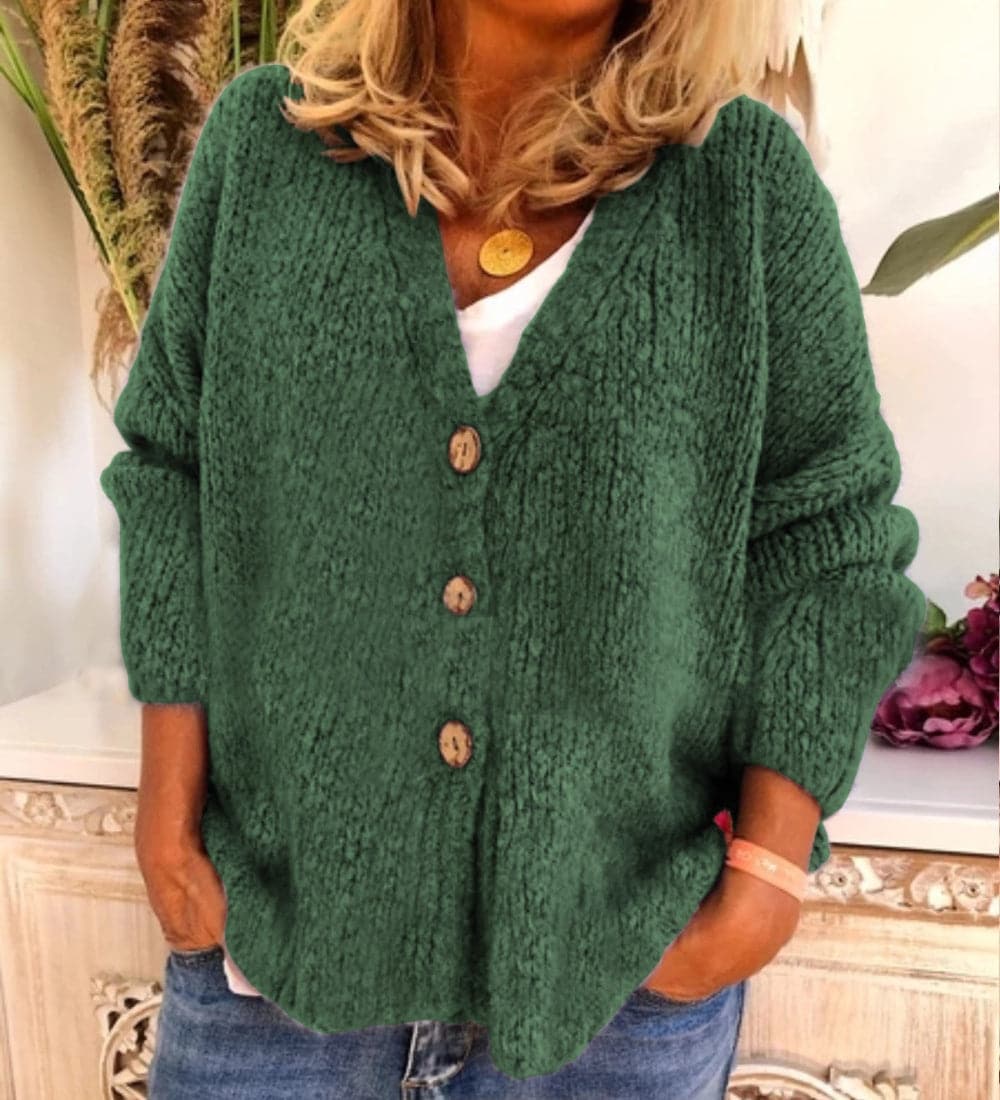 WW | Strickjacke Lockere Passform Grobstrick V-Ausschnitt mit Knöpfen